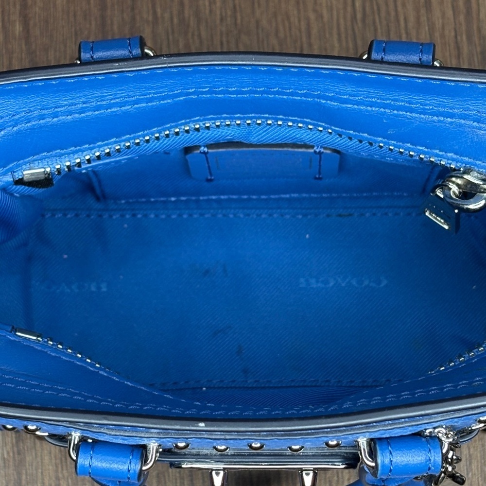 Coach Swagger 15 Lapis Blue Ombre Rivet Studded Pebble Leather Mini Satchel - Picture 10 of 12